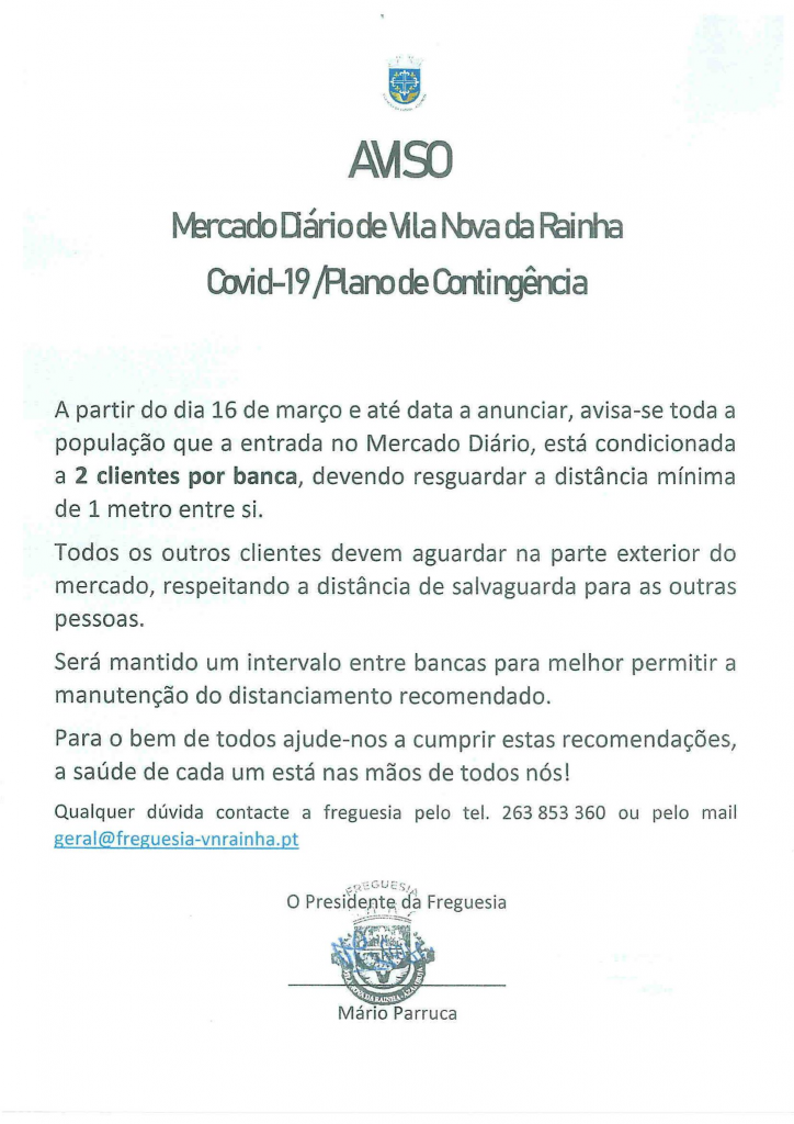 Imagem COVID-19 / Plano Contingência Mercado Diário Vila Nova da Rainha